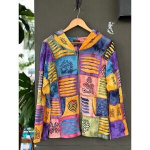 Vintage Y2K Rising International Women’s Small Patchwork Long Zip Hoodie Jacket